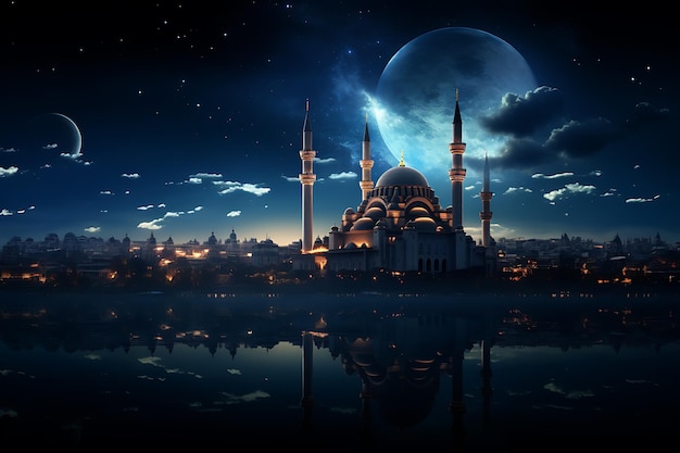 Mosque glow in the Midnight Sky moonlight
