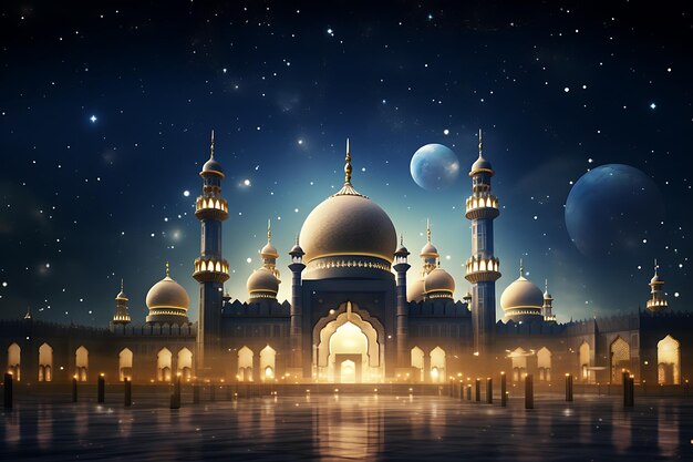 Mosque glow in the Midnight Sky moonlight