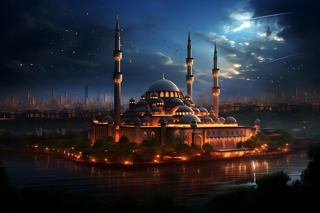 Mosque glow in the Midnight Sky moonlight