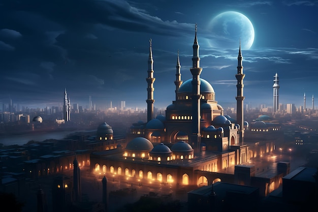 Mosque glow in the Midnight Sky moonlight