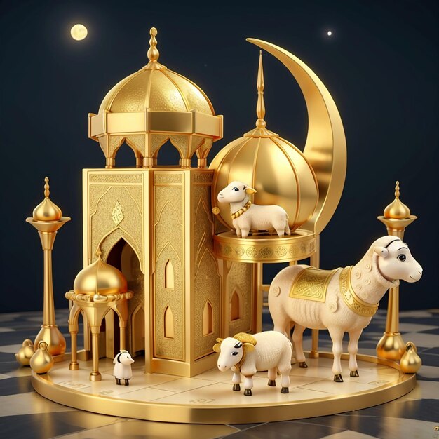 Photo mosque gold moon and sheep