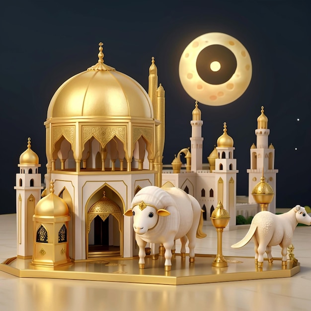 mosque gold moon and sheep