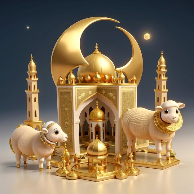 Photo mosque gold moon and sheep