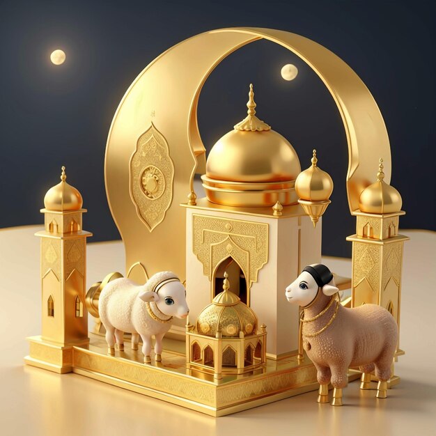 Photo mosque gold moon and sheep