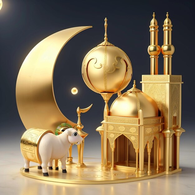 Photo mosque gold moon and sheep