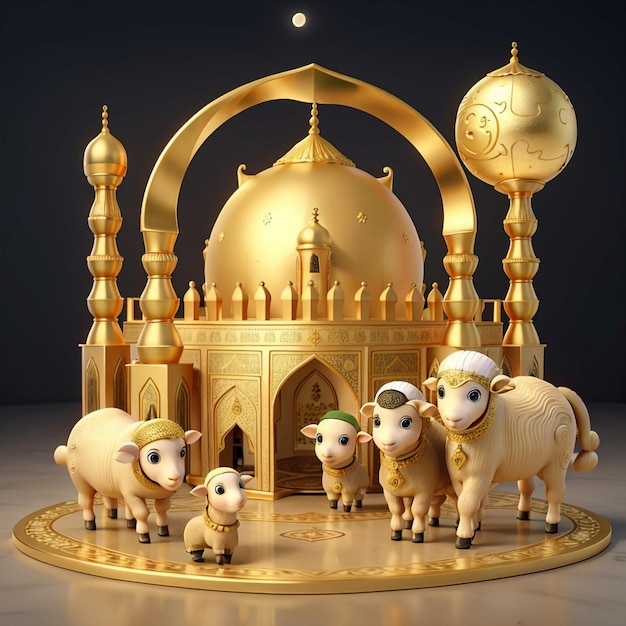 mosque gold moon and sheep