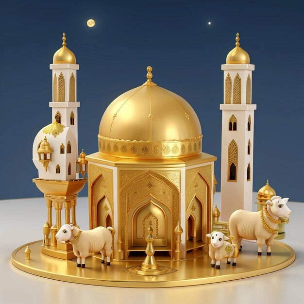 Photo mosque gold moon and sheep