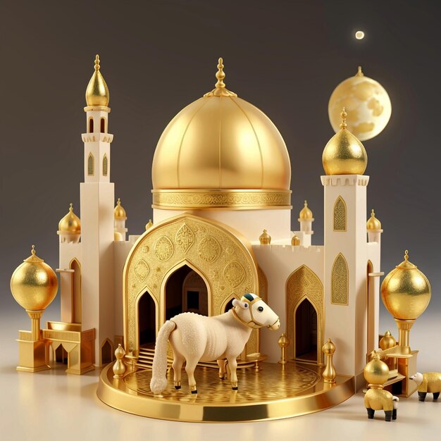 mosque gold moon and sheep