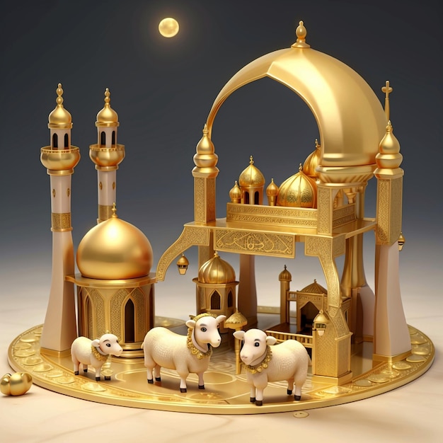 Photo mosque gold moon and sheep