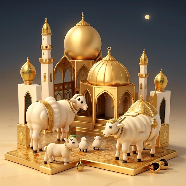 mosque gold moon and sheep