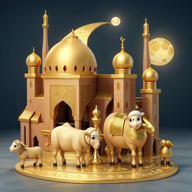 Photo mosque gold moon and sheep