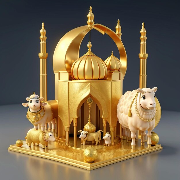 Photo mosque gold moon and sheep