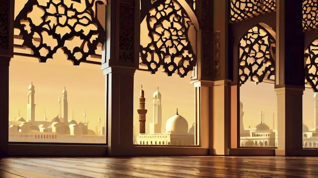 イスラム教の聖月イード・ムバラクのラマダン・カリームのモスクイラスト