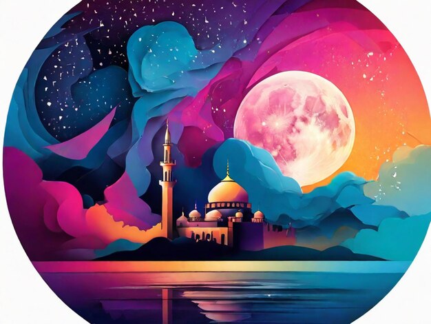 Photo mosque illustration for ramadhan kareem greeting islamic holy month eid mubarak