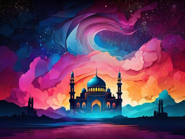 Иллюстрация мечети для Рамадана карим приветствие исламского святого месяца Ид Мубарак