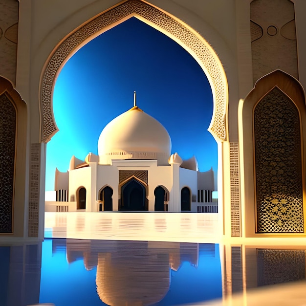 Photo a mosque is framed by a blue sky