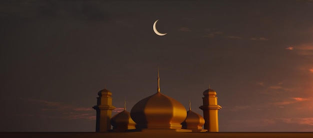 라마단과 이드 인사말 3d 그림에 대한 모스크 이슬람 배경