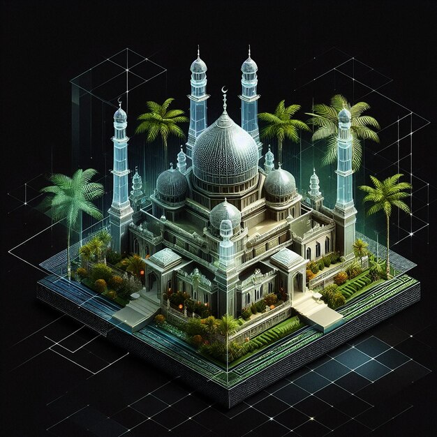 Mosque isometric 3D render