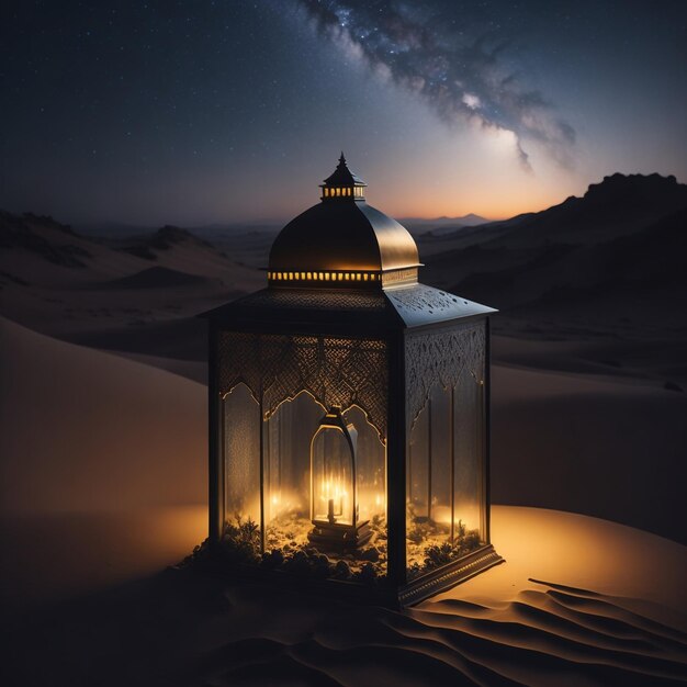 Photo mosque lantern box glass glow ai generated