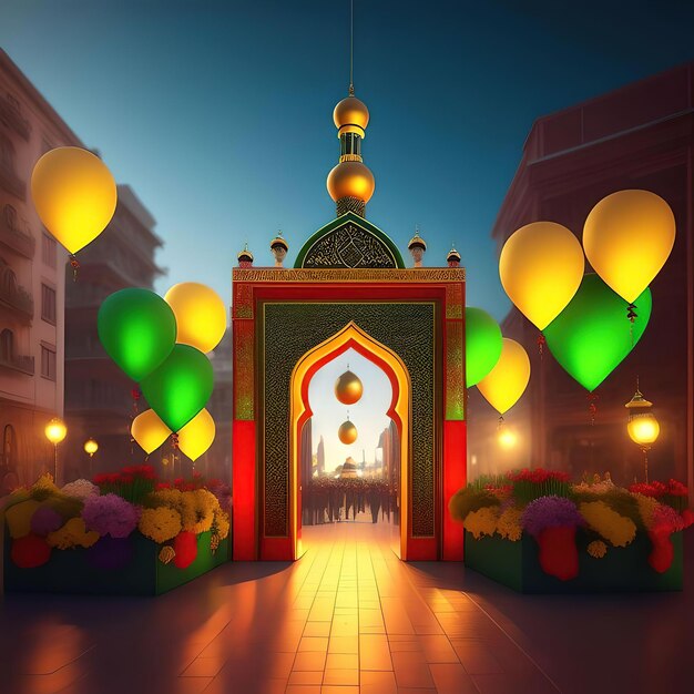 Mosque and lantern design mosque illustration background Ai generated