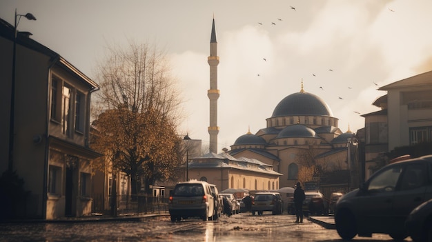 Mosque in the middle of the city AI generated Image