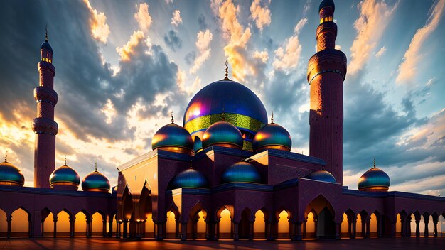 A mosque in the middle of a cloudy sky