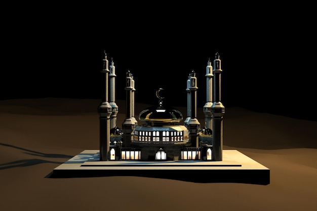 Mosque in the middle of the desert night scene