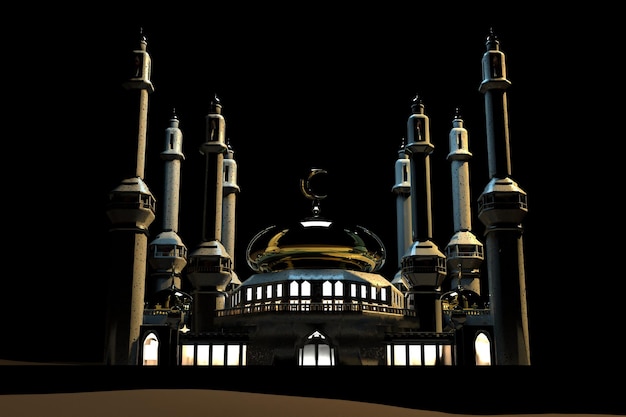 Mosque in the middle of the desert night scene