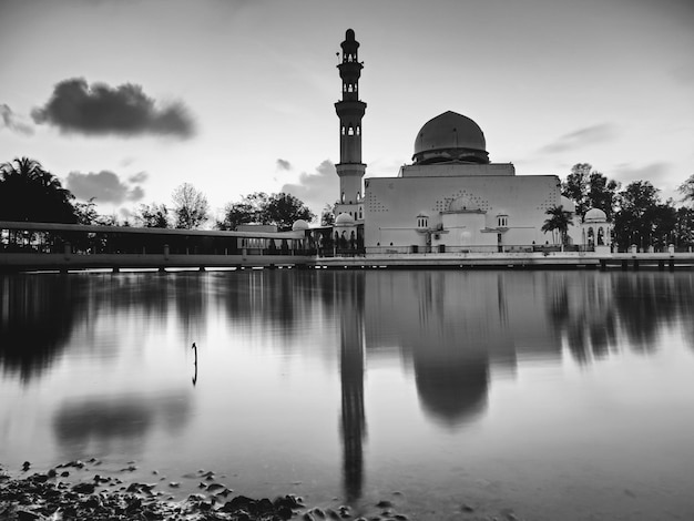 A mosque in the middle of a lake