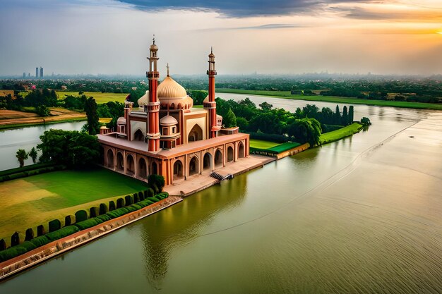 A mosque in the middle of a lake