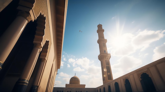 A mosque in the middle of a sunny day