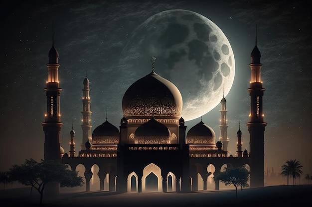 mosque  in a moonlit night