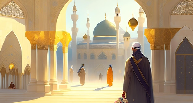 Premium Photo Mosque in morningsilhouette of a man praying in mecca islamic temple holiday ramadan Premium Photo Mosque in morningsilhouette of a man praying in mecca islamic temple holiday ramadan