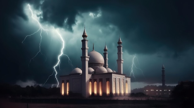 Mosque muslim arabic architectural religious prayer building islamic culture ai generated