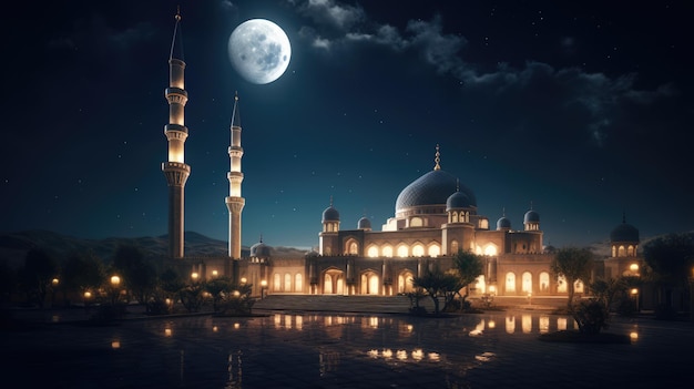 Mosque at night AI generated Image