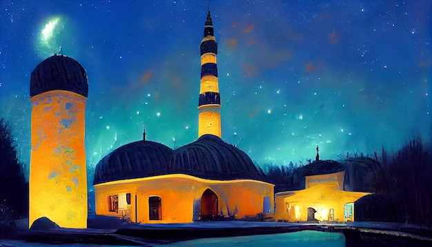 Mosque night colorful landscape