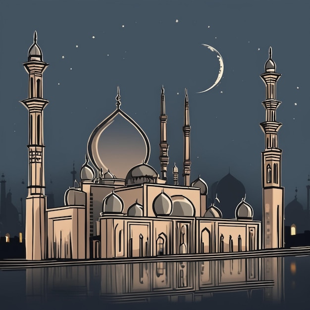 Mosque night moon