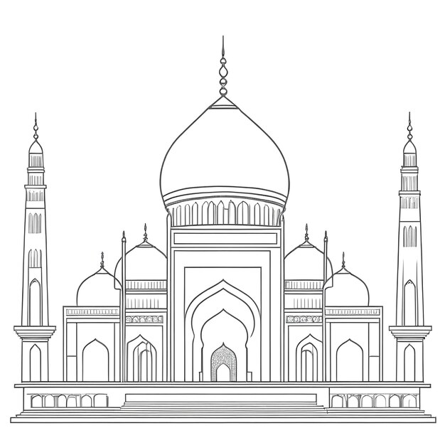 Mosque Outline Illustration On White Background