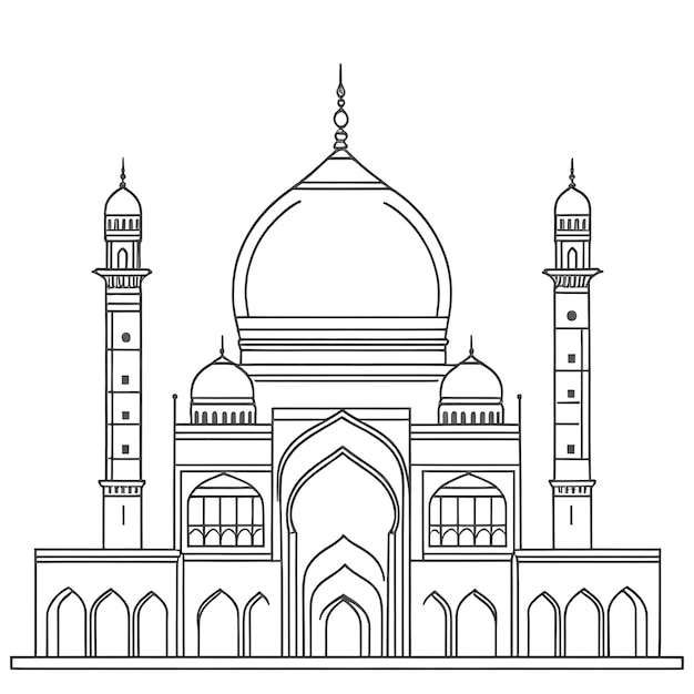 Mosque Outline Illustration On White Background