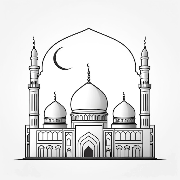 Photo mosque outline illustration on white background