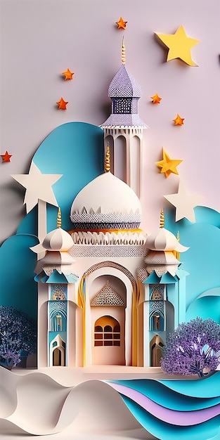 mosque paper cut wallpaper background 03