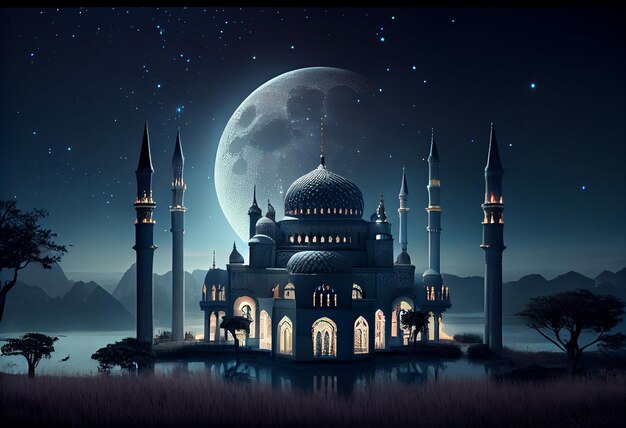 A mosque on a Ramadan night Generate Ai