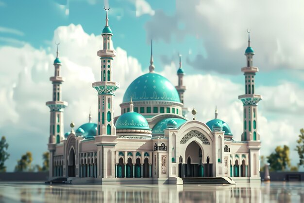 Photo mosque shown with the eidulfitr theme generative ai