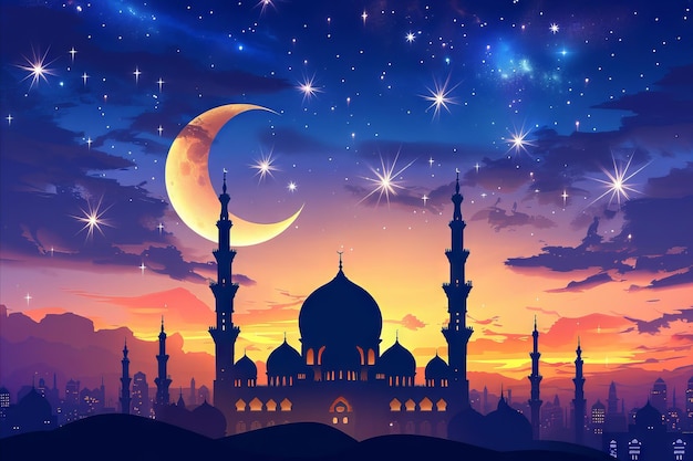 Силуэт мечети на заднем плане ночью