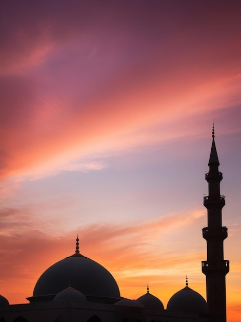 Foto silhouette della moschea al tramonto