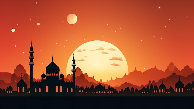 A mosque silhouetted at dusk Generative AI