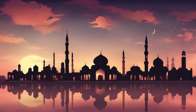 mosque sunset sky holy and islamic night and silhouette mosque