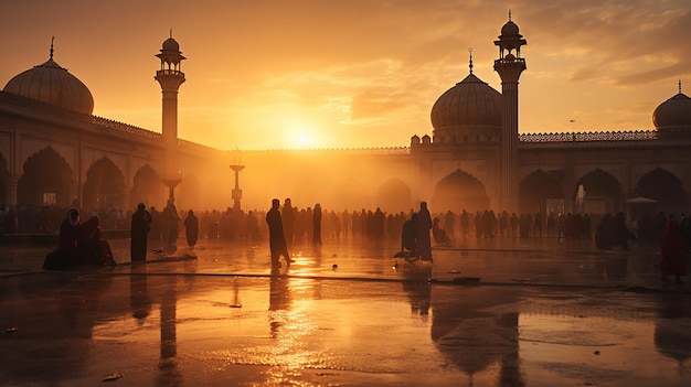 mosque at sunset