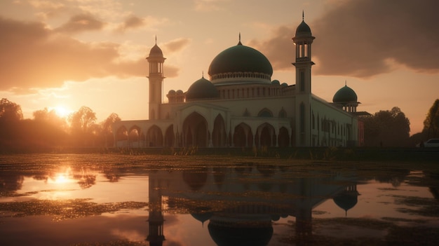 The mosque in the sunset