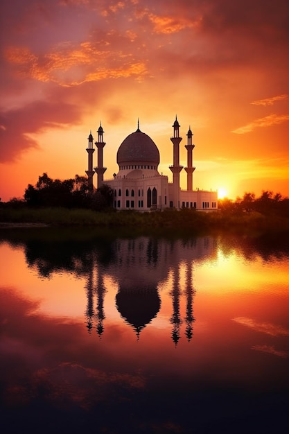 A mosque in the sunset